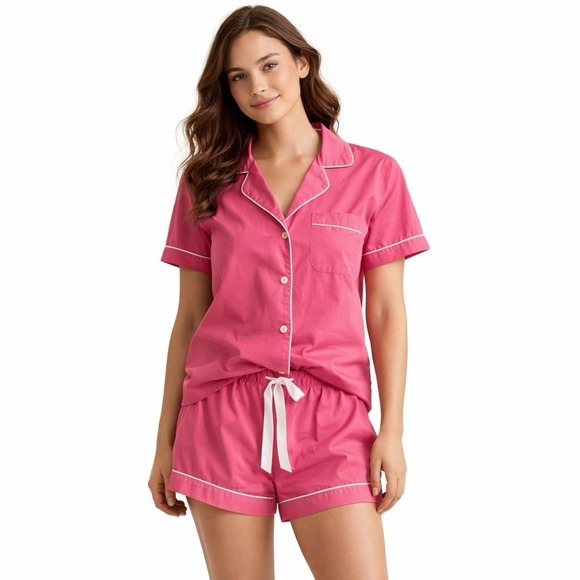 J.CREW Other - J.CREW Women's Pajama Shorts & Top Set Pink 100% Cotton Sz Medium